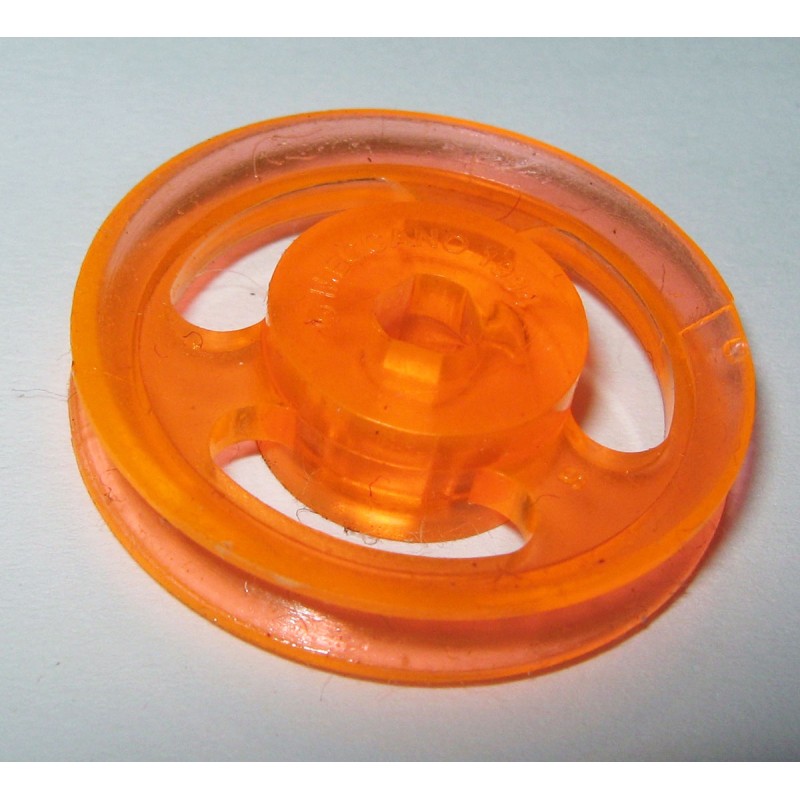 Poulie Meccano plastique 25 mm orange transparent ajourée sans moyeu 3 pans