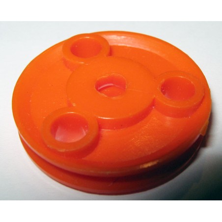 Poulie Meccano plastique 25 mm à trous orange sans moyeu 3 pans