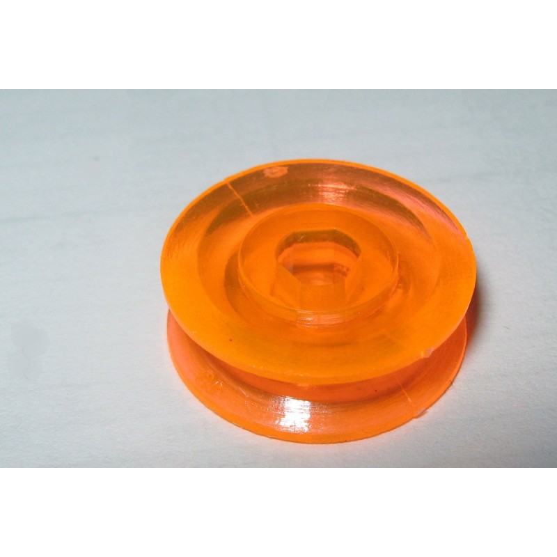 Poulie Meccano plastique de 12 mm sans moyeu orange translucide 3 pans