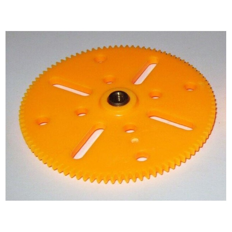 Roue Meccano de 95 dents plastique avec moyeu taraudé jaune