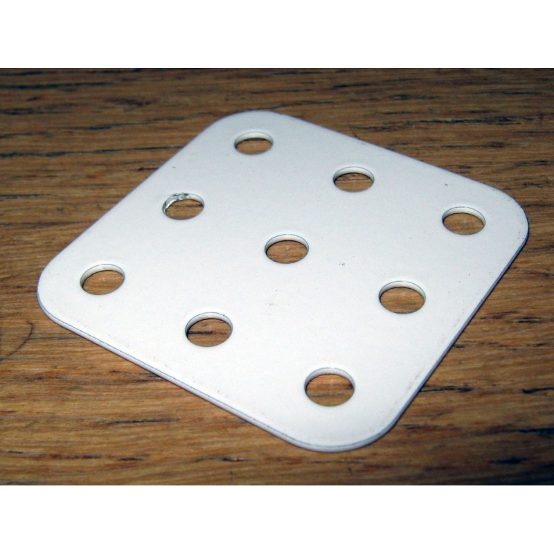 Plaque Meccano rigide 3 x 3 trous blanche